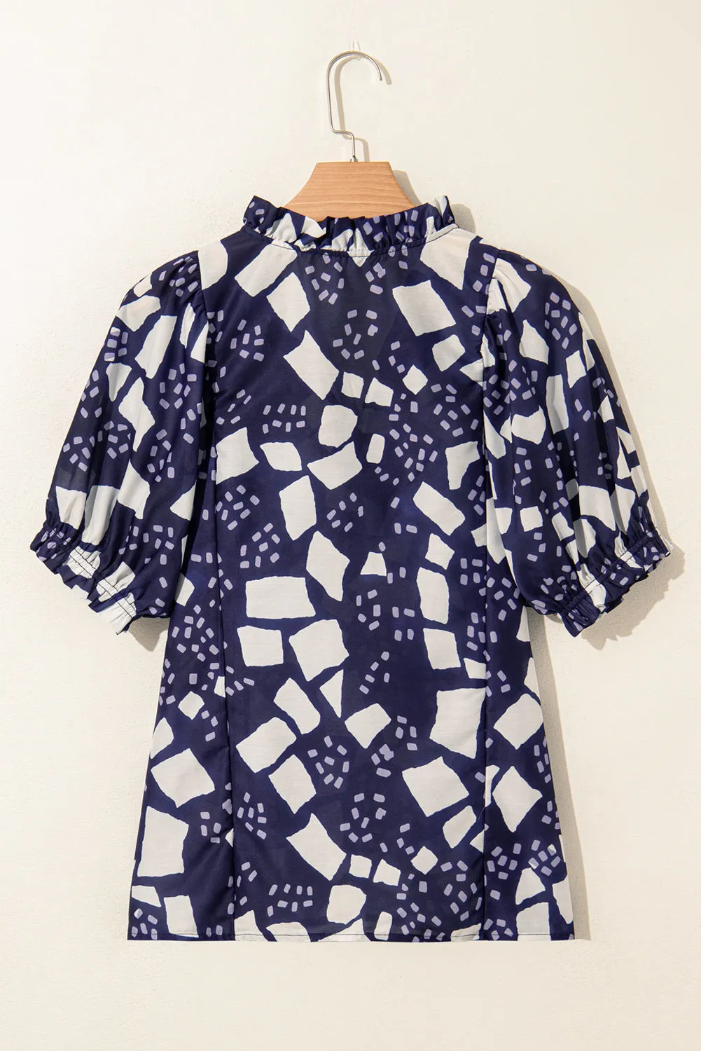 Blue Abstract Print Frilled Puff Sleeve V-Neck Blouse sold by Beagle Boutique product image thumbnail 5