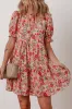 Multicolour Floral Print Frilled Neck Puff Sleeve High Waist Dress sold by Beagle Boutique