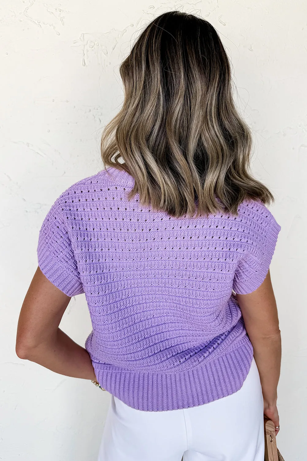Pointelle knit Ribbed Trim Short Sleeve Sweater sold by Beagle Boutique product image thumbnail 2