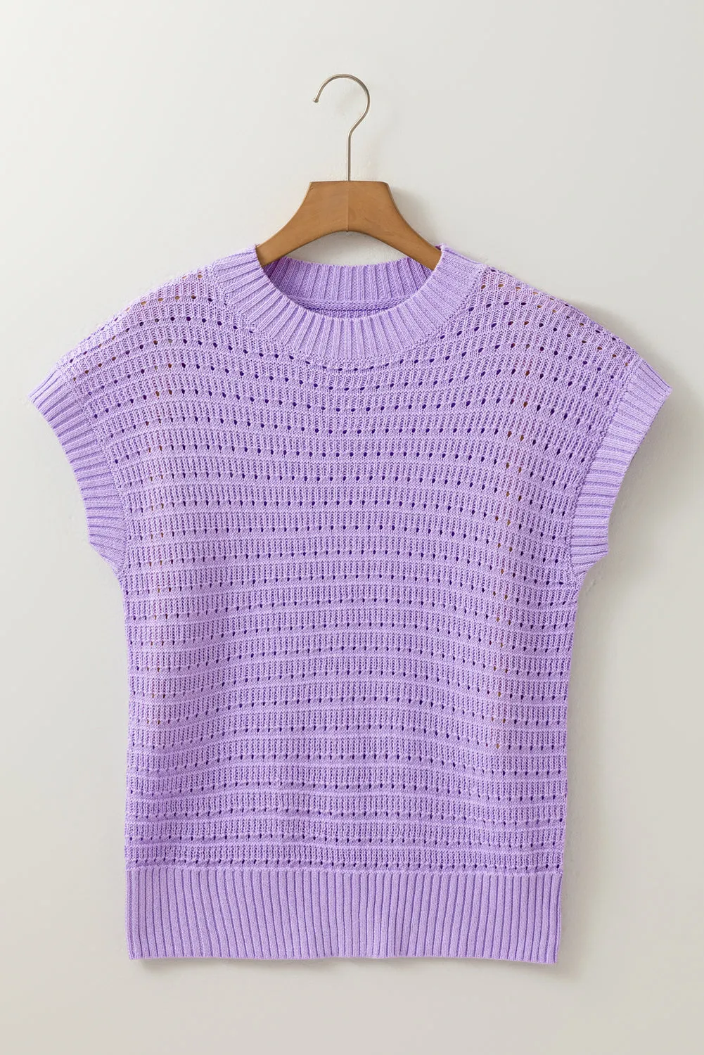 Pointelle knit Ribbed Trim Short Sleeve Sweater sold by Beagle Boutique product image thumbnail 4