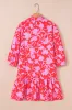 Red Floral 3/4 Sleeves Ruffle Hem Mini Dress sold by Beagle Boutique