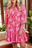 Red Floral 3/4 Sleeves Ruffle Hem Mini Dress sold by Beagle Boutique
