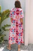 Rose Floral Tie-up Front Short Sleeve Loose Long Dress sold by Beagle Boutique