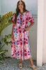 Rose Floral Tie-up Front Short Sleeve Loose Long Dress sold by Beagle Boutique