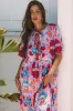 Rose Floral Tie-up Front Short Sleeve Loose Long Dress sold by Beagle Boutique