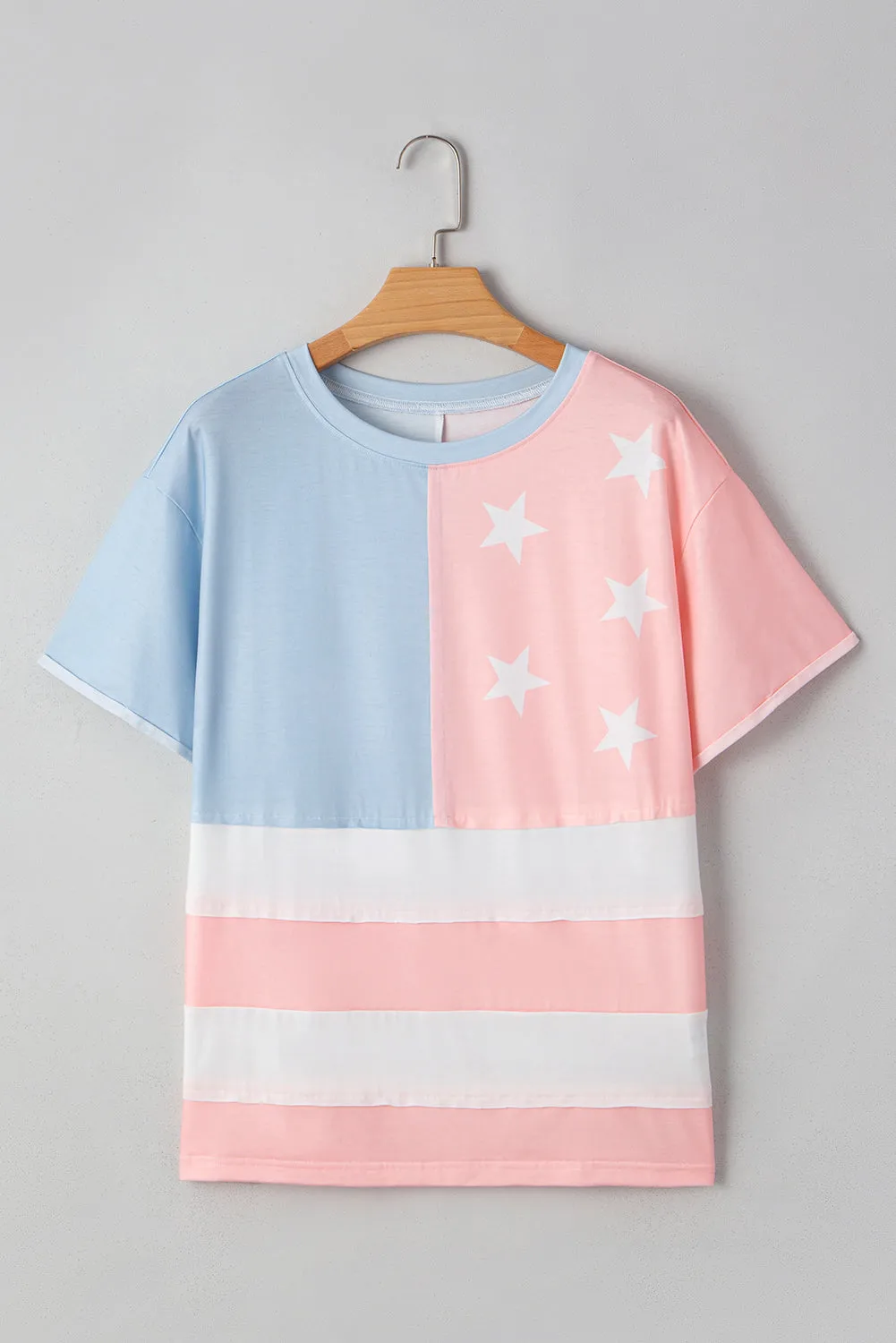 Pink Stars and Stripes Printed Crewneck Independence Day T-Shirt sold by Beagle Boutique product image thumbnail 4
