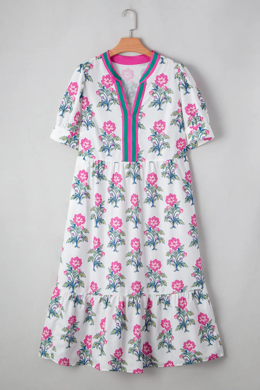 Print Contrast Split Neckline Short Puff Sleeve Curvy Dress sold by Beagle Boutique product image thumbnail 2