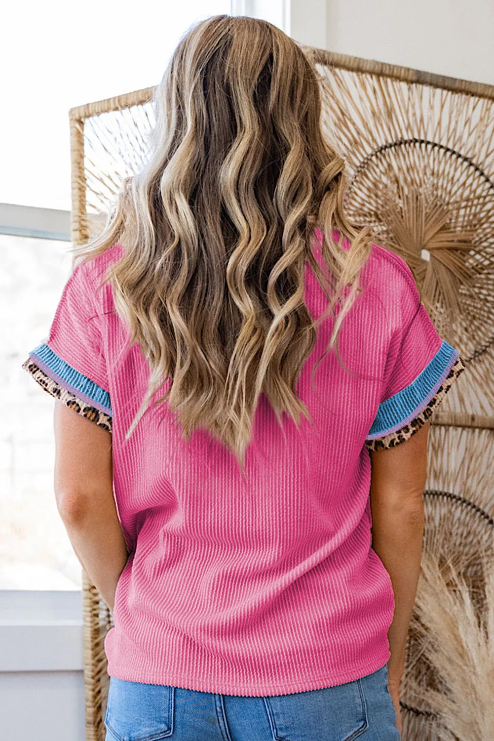 Leopard Patchwork Rib Crew Neck T-Shirt sold by Beagle Boutique product image thumbnail 2