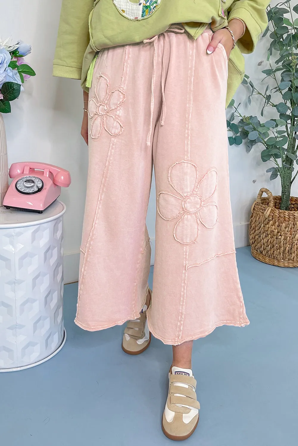 Flower Patch Mineral Washed Crop Wide Leg Trousers sold by Beagle Boutique product image thumbnail 4