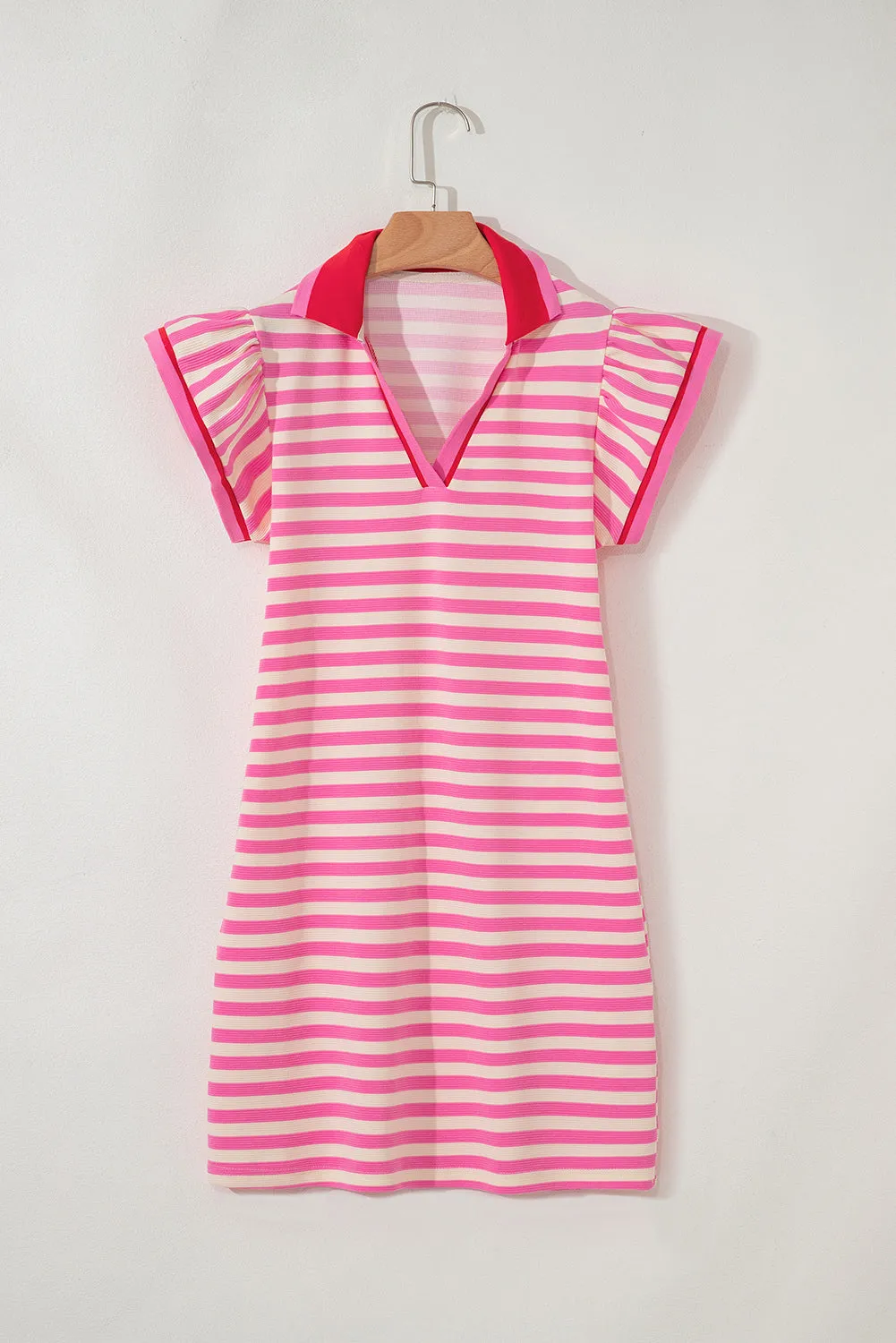 Stripe Print Contrast Collar Ruffle Cap Sleeve Short Dress sold by Beagle Boutique product image thumbnail 4