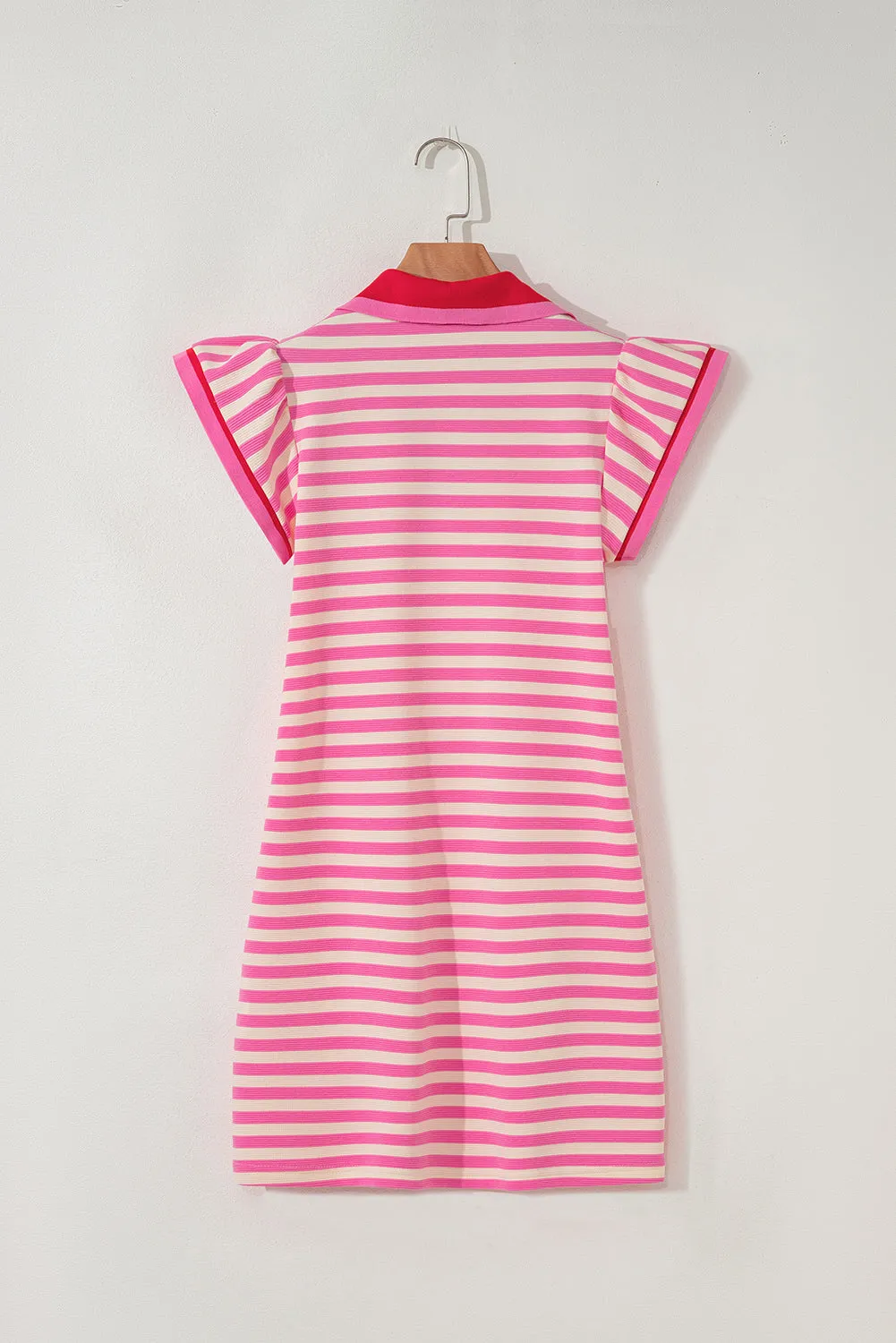 Stripe Print Contrast Collar Ruffle Cap Sleeve Short Dress sold by Beagle Boutique product image thumbnail 5