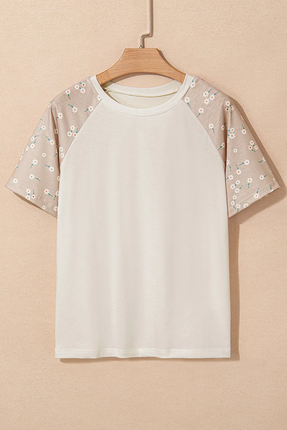 Beige Floral Print Raglan Sleeve T-Shirt sold by Beagle Boutique product image thumbnail 5