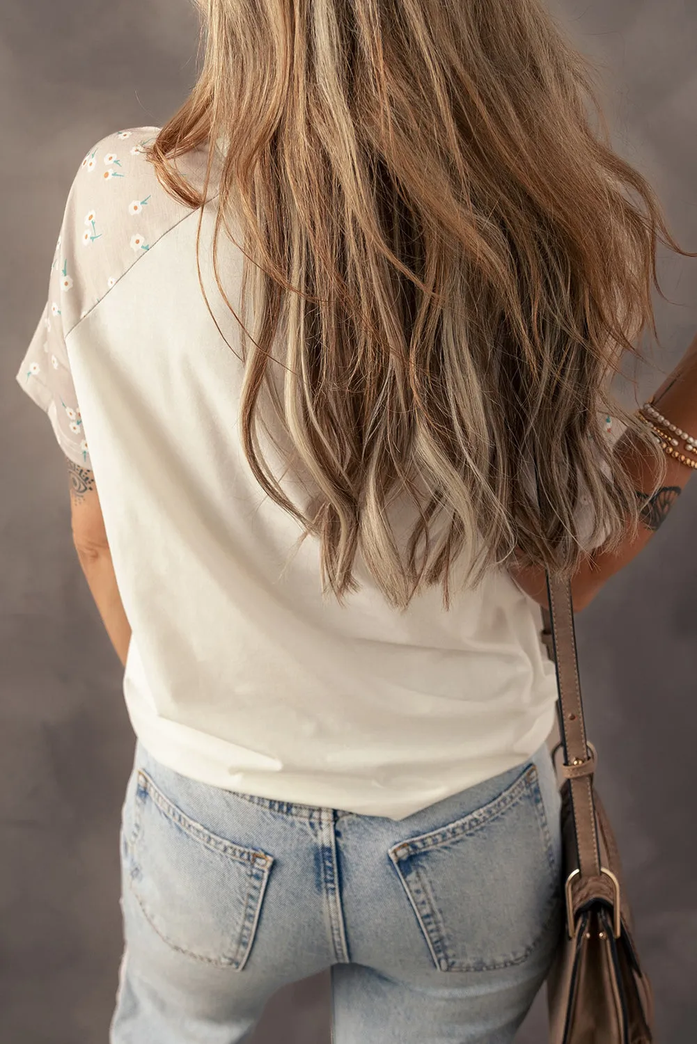 Beige Floral Print Raglan Sleeve T-Shirt sold by Beagle Boutique product image thumbnail 2