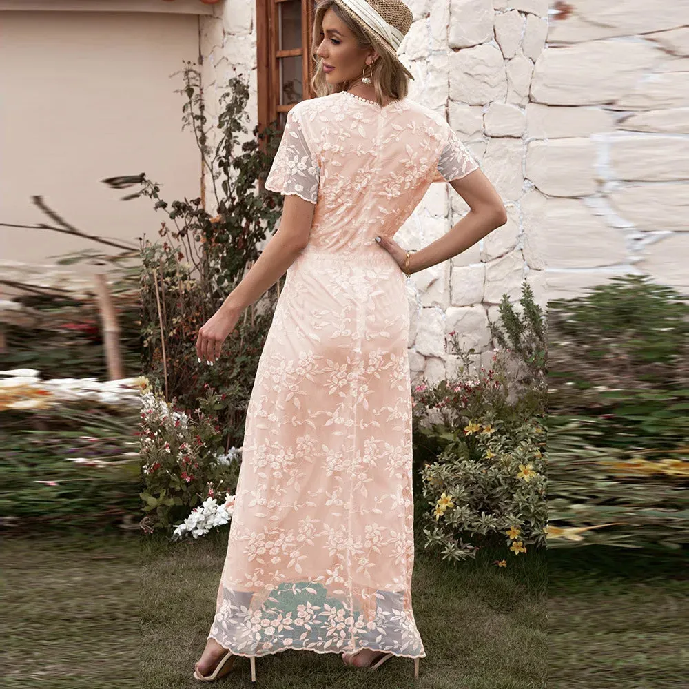 V-Neck Short Sleeve Lace Maxi Dress sold by Beagle Boutique product image thumbnail 2