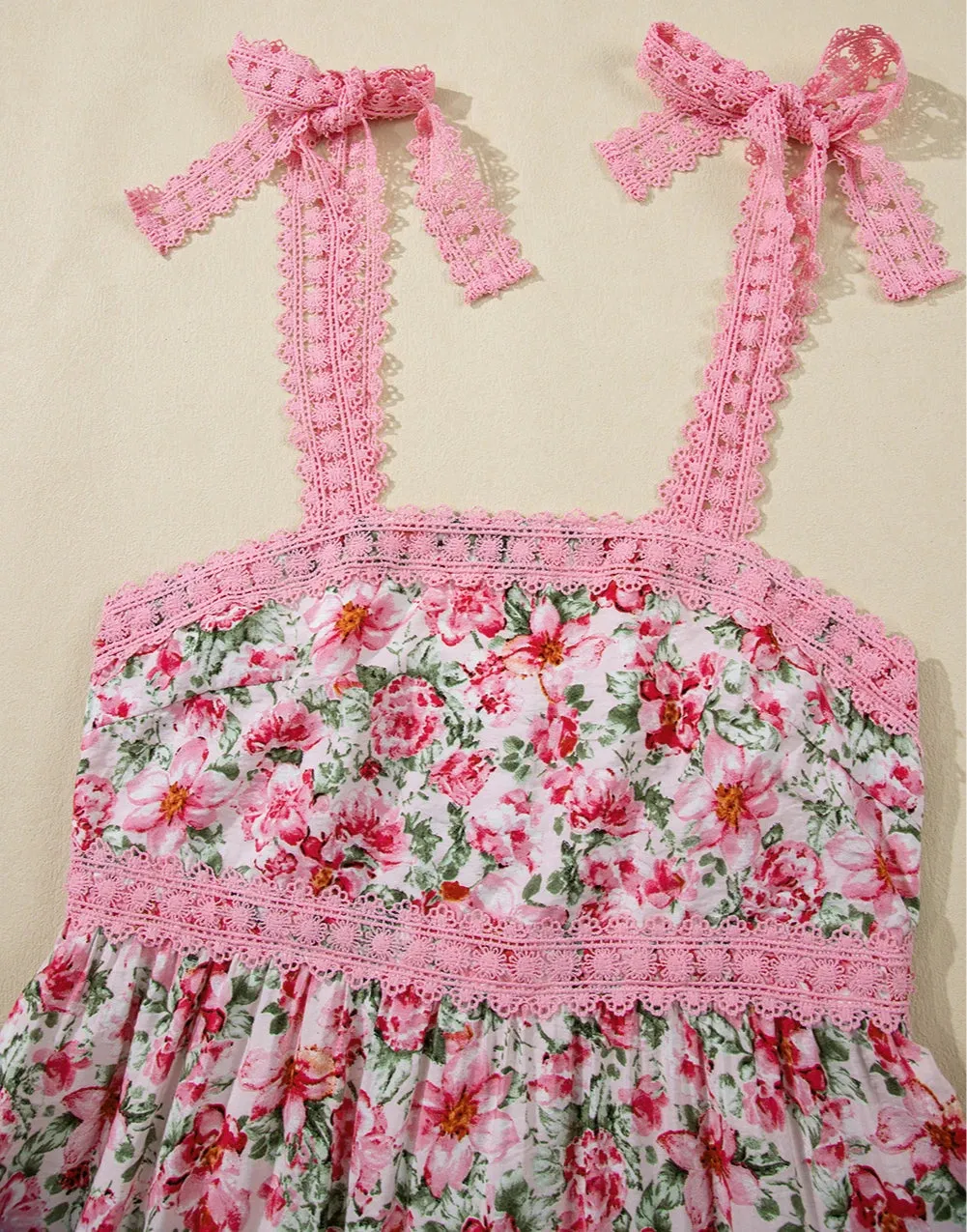 Pink Floral Print Lace Strap Maxi Dress sold by Beagle Boutique product image thumbnail 5