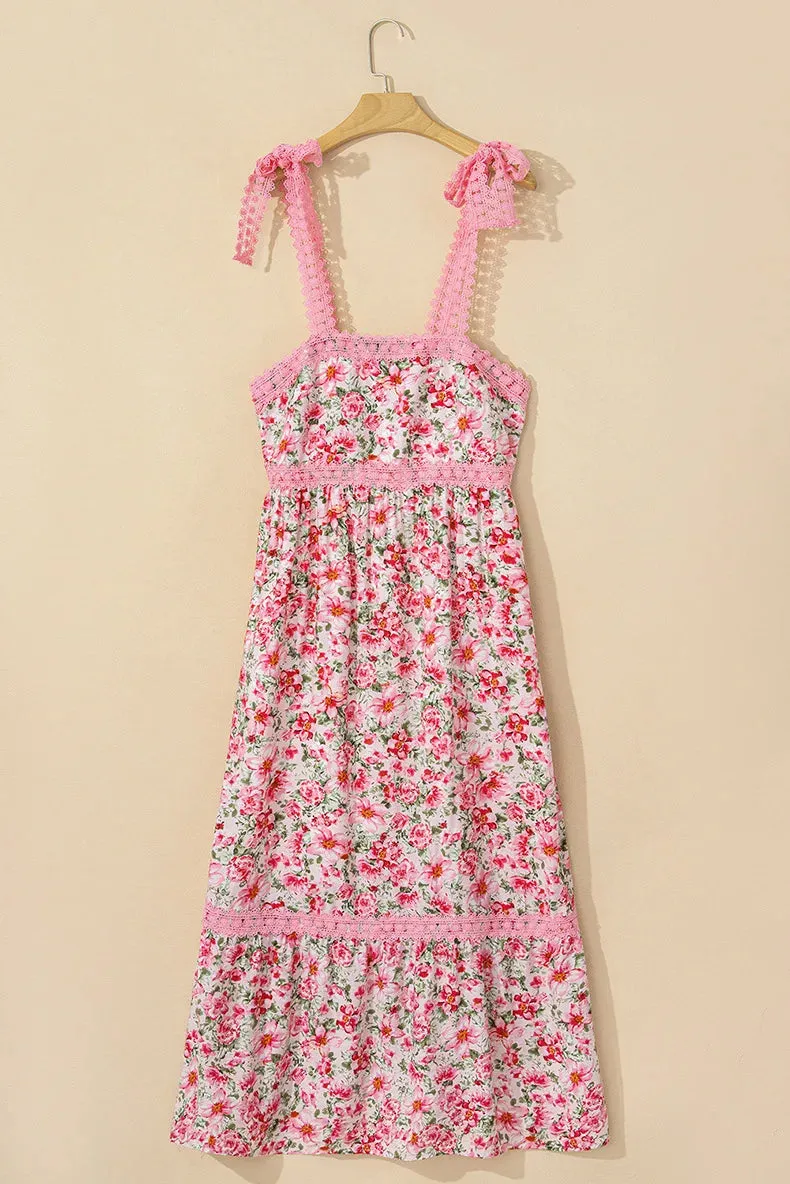 Pink Floral Print Lace Strap Maxi Dress sold by Beagle Boutique product image thumbnail 4