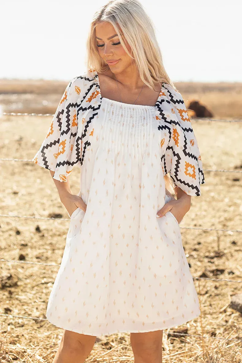 Square Neck Smock Short Dress Geometric Print sold by Beagle Boutique product image thumbnail 3