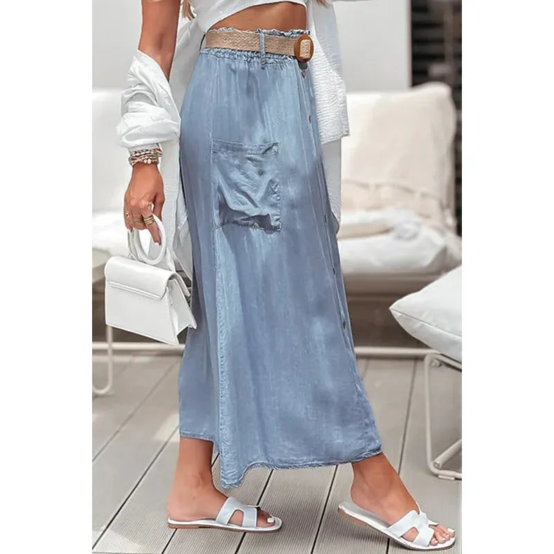 Denim Blue Skirt Button Down Lyocell Maxi Skirts sold by Beagle Boutique product image thumbnail 2