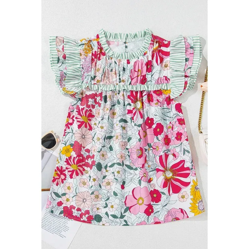 Floral Print Chiffon Blouse Cap Ruffle Sleeves sold by Beagle Boutique product image thumbnail 4