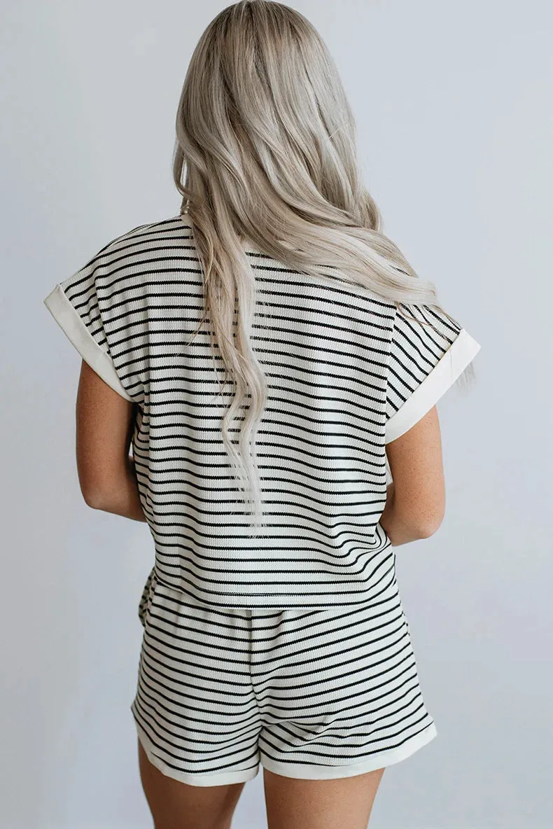 Striped Casual Short Sleeve Top + Shorts Two-piece Co-ord Set sold by Beagle Boutique product image thumbnail 4