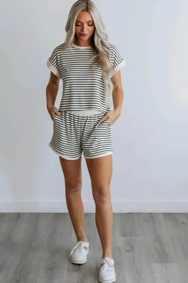 Striped Casual Short Sleeve Top + Shorts Two-piece Co-ord Set sold by Beagle Boutique product image thumbnail 5