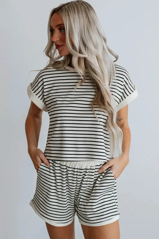 Striped Casual Short Sleeve Top + Shorts Two-piece Co-ord Set sold by Beagle Boutique