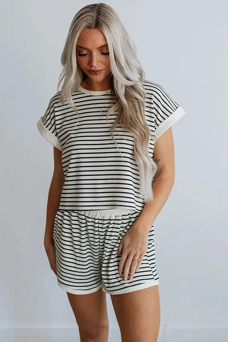 Striped Casual Short Sleeve Top + Shorts Two-piece Co-ord Set sold by Beagle Boutique product image thumbnail 2