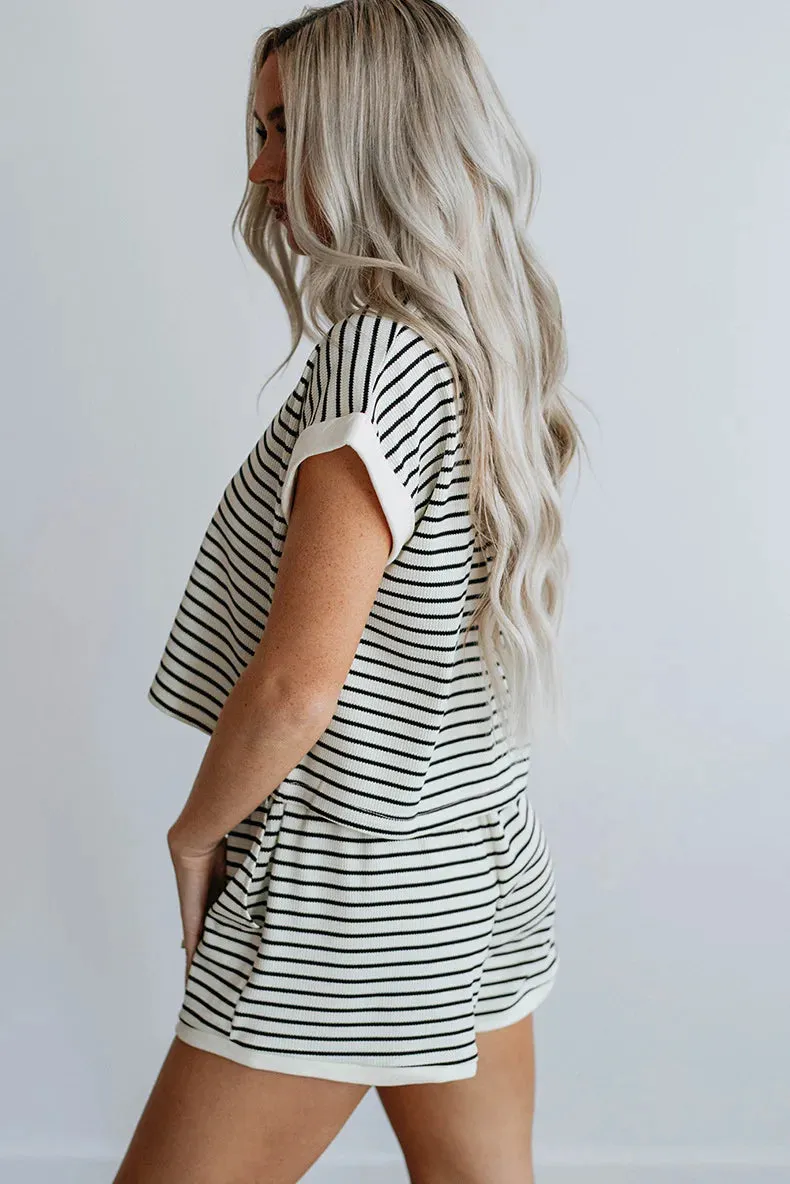 Striped Casual Short Sleeve Top + Shorts Two-piece Co-ord Set sold by Beagle Boutique product image thumbnail 3