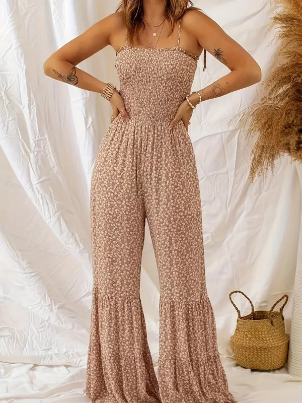 Spaghetti Strap Wide Leg Floral Jumpsuit Bohemian Style sold by Beagle Boutique