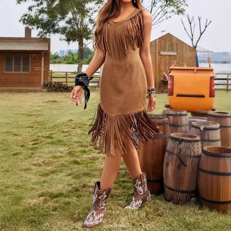 Western Style Faux Suede Fringe Dress sold by Beagle Boutique