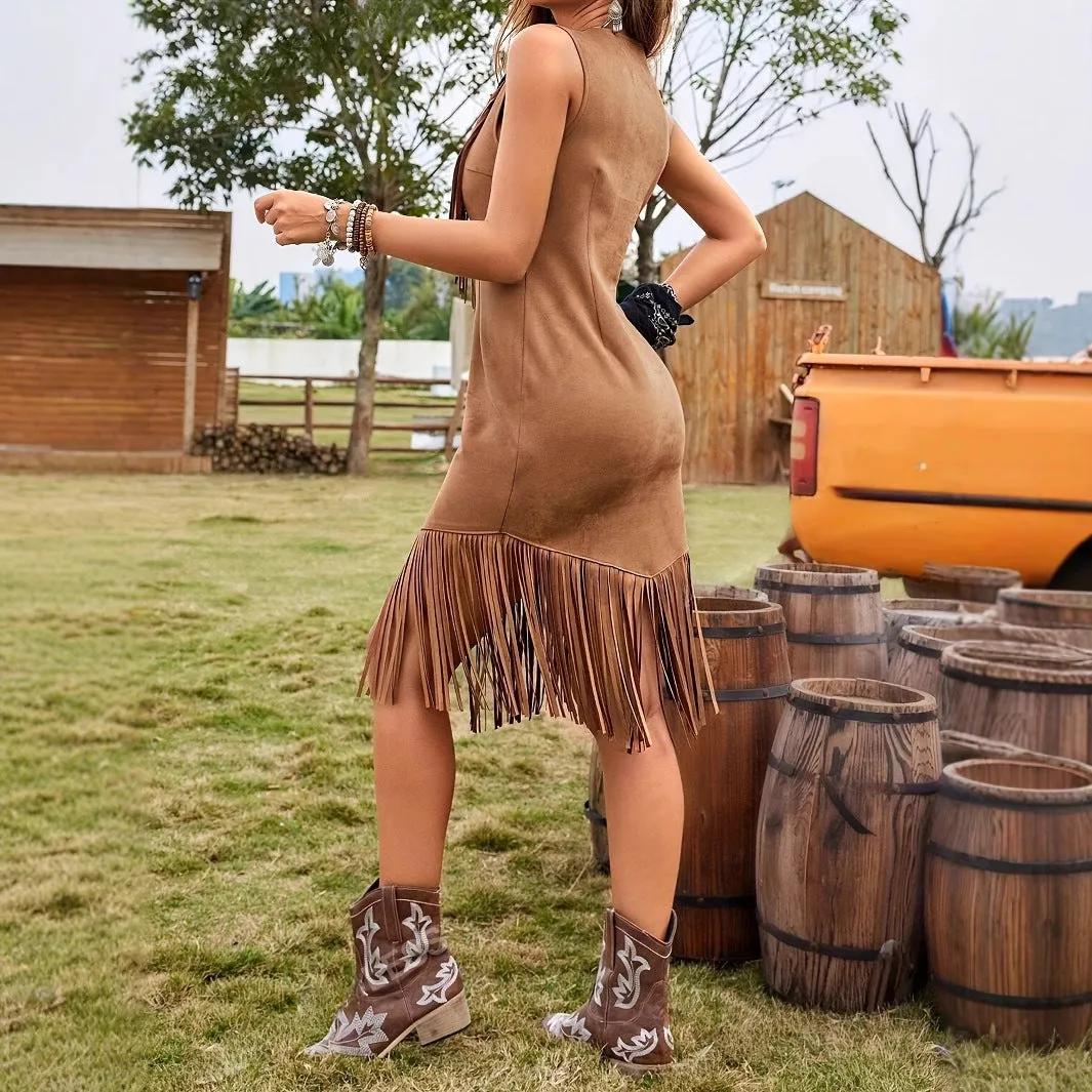 Western Style Faux Suede Fringe Dress sold by Beagle Boutique product image thumbnail 4