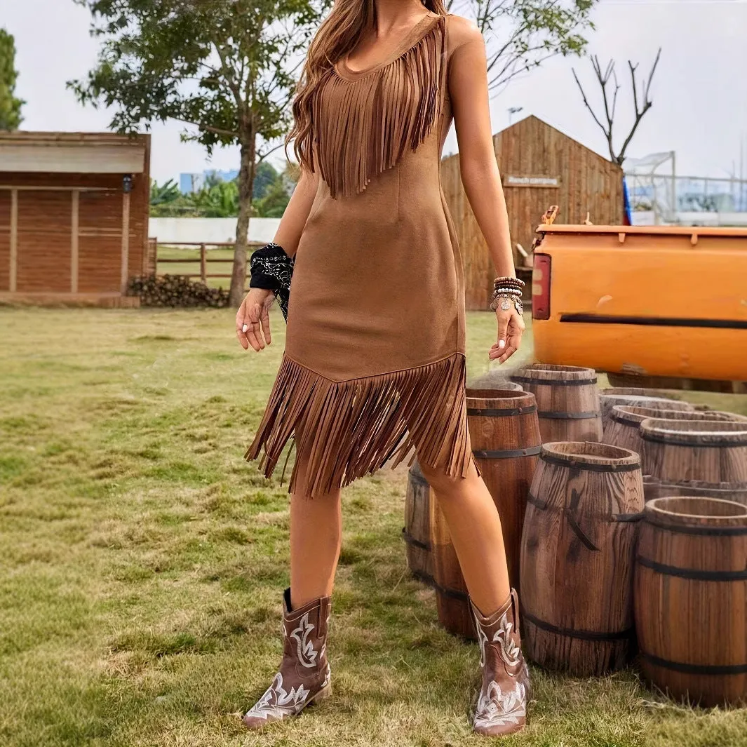 Western Style Faux Suede Fringe Dress sold by Beagle Boutique product image thumbnail 2