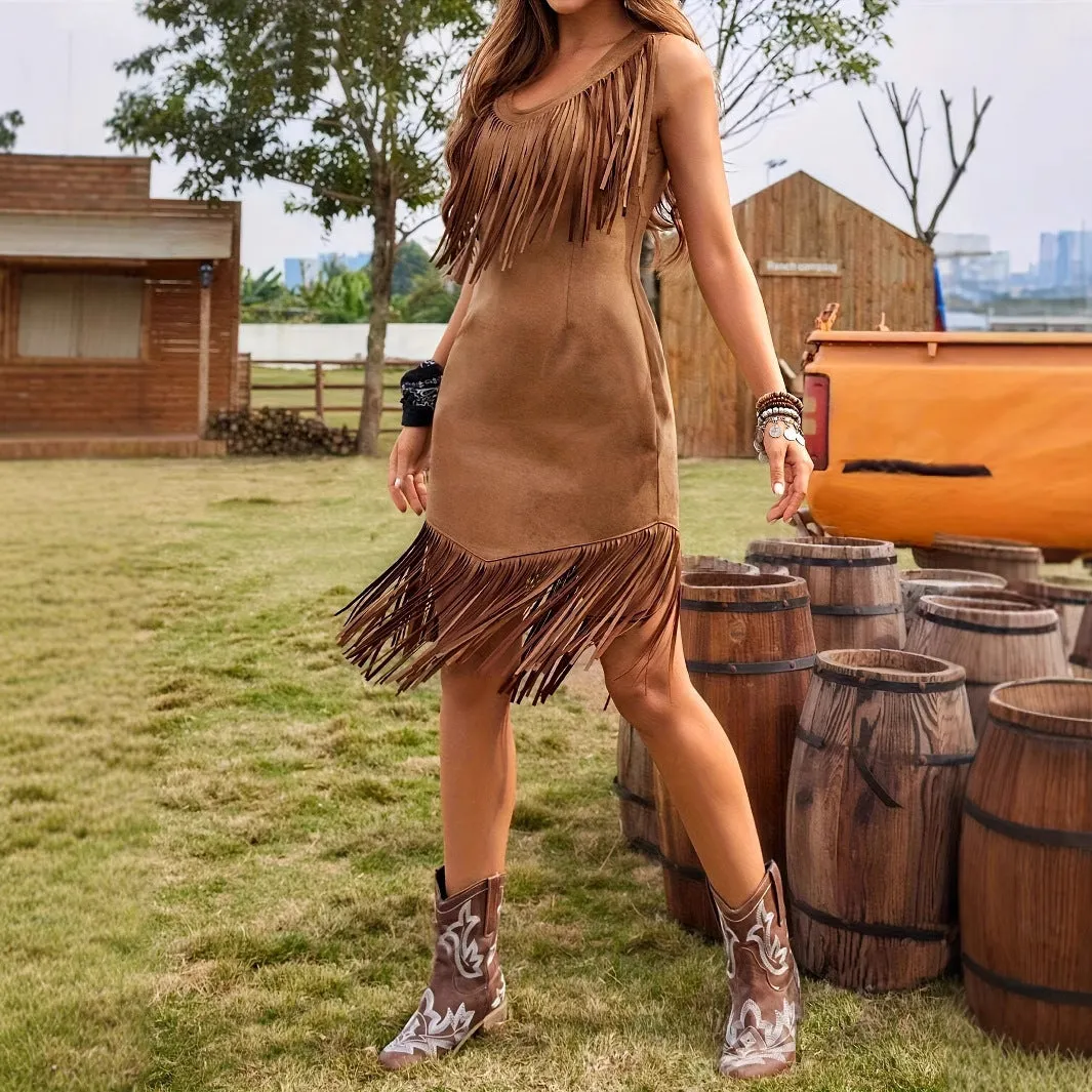 Western Style Faux Suede Fringe Dress sold by Beagle Boutique product image thumbnail 3