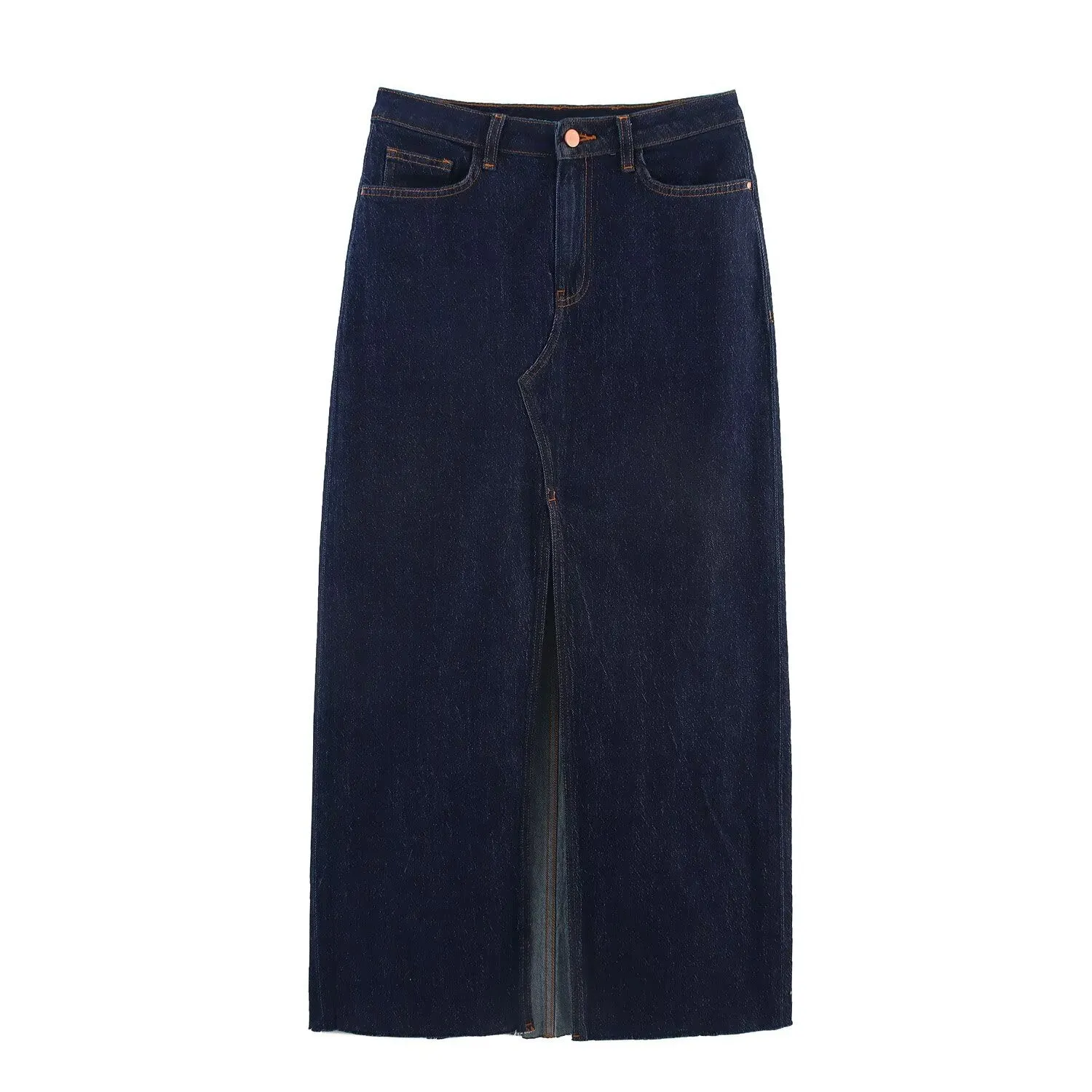 Midi Denim Skirt Front Slit and a Raw Hem sold by Beagle Boutique product image thumbnail 4