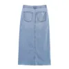 Midi Denim Skirt Front Slit and a Raw Hem sold by Beagle Boutique