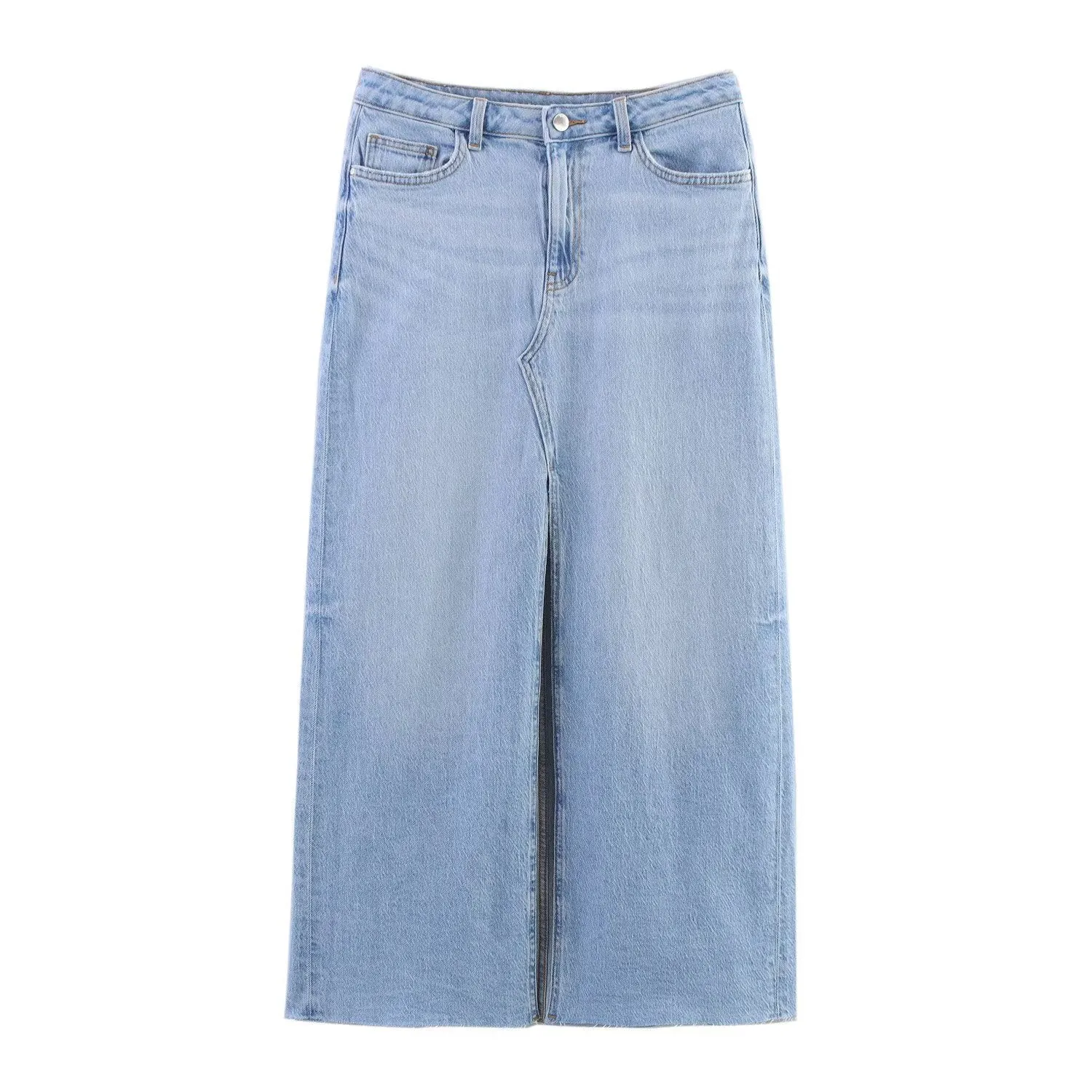 Midi Denim Skirt Front Slit and a Raw Hem sold by Beagle Boutique product image thumbnail 2
