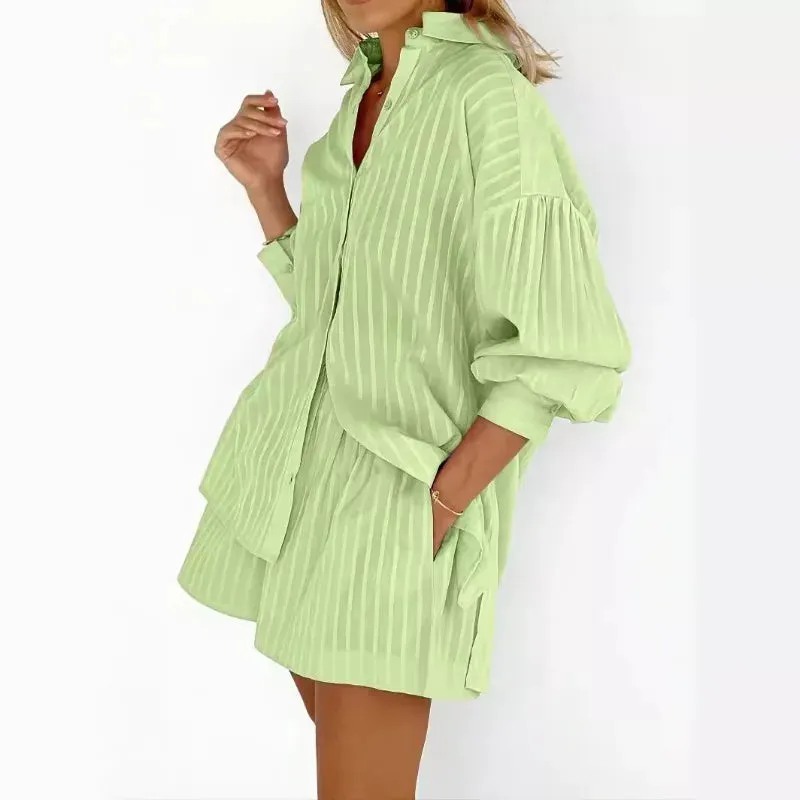 Striped Casual 2 Piece Co-ord Set Long Sleeve Shirt and Shorts sold by Beagle Boutique product image thumbnail 2