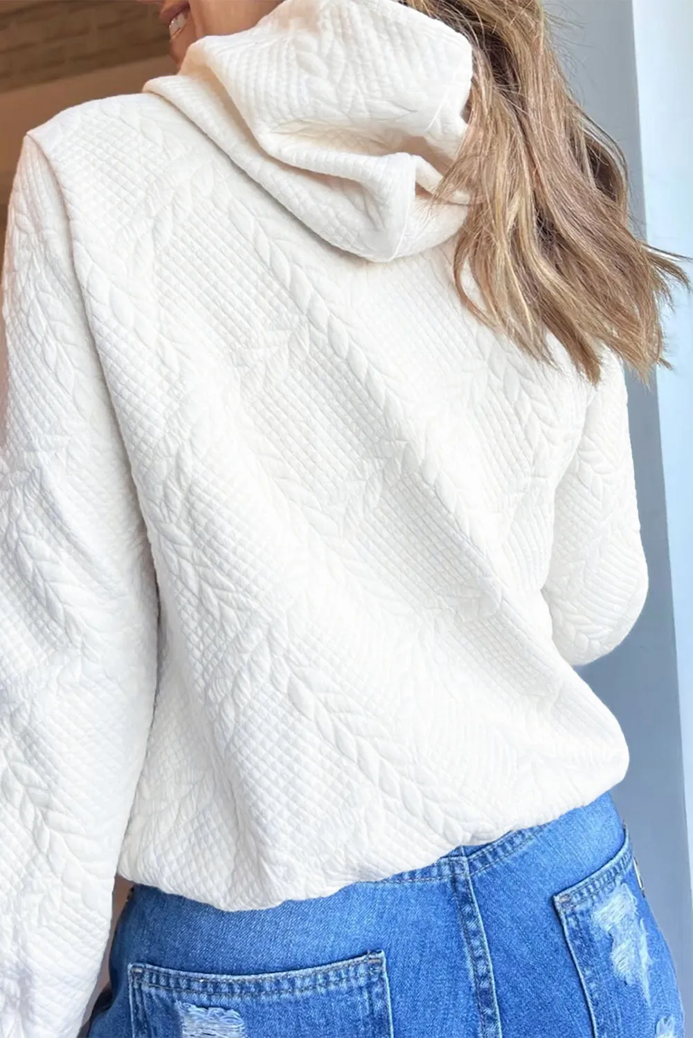 White Cable Lattice Texture Hoodie sold by Beagle Boutique product image thumbnail 2