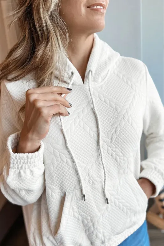 White Cable Lattice Texture Hoodie sold by Beagle Boutique