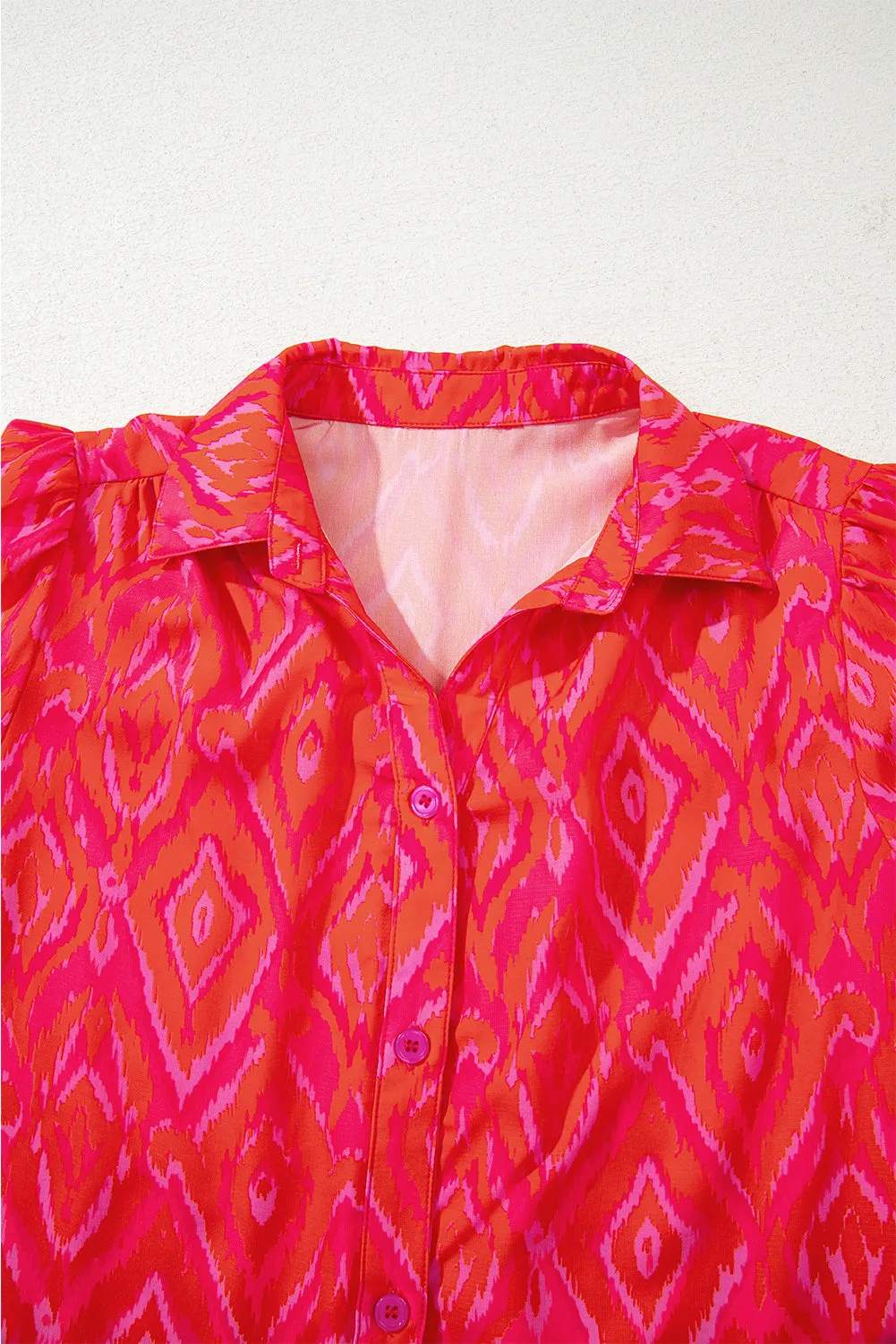 Pink Western Aztec Geometric Ruffled 3/4 Sleeve Shirt sold by Beagle Boutique product image thumbnail 4