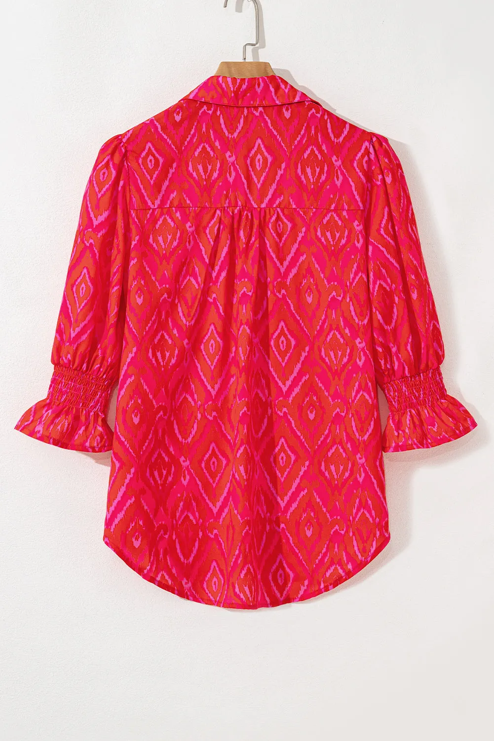 Pink Western Aztec Geometric Ruffled 3/4 Sleeve Shirt sold by Beagle Boutique product image thumbnail 3