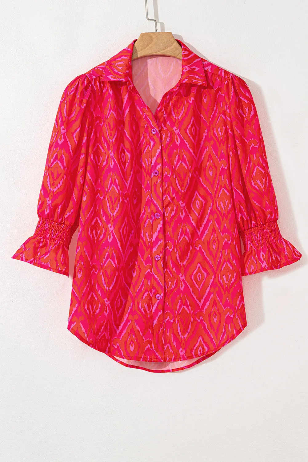 Pink Western Aztec Geometric Ruffled 3/4 Sleeve Shirt sold by Beagle Boutique product image thumbnail 2