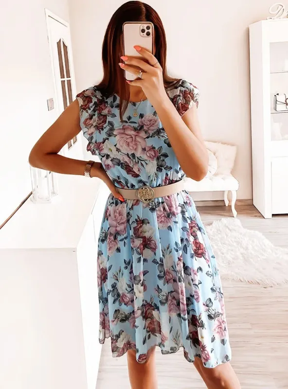Chiffon Cap Sleeve Rose Print Dress sold by Beagle Boutique