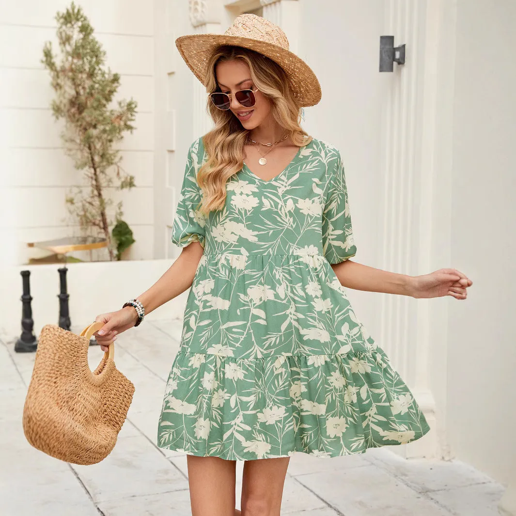 Floral Print Short V-Neck Dress sold by Beagle Boutique product image thumbnail 4