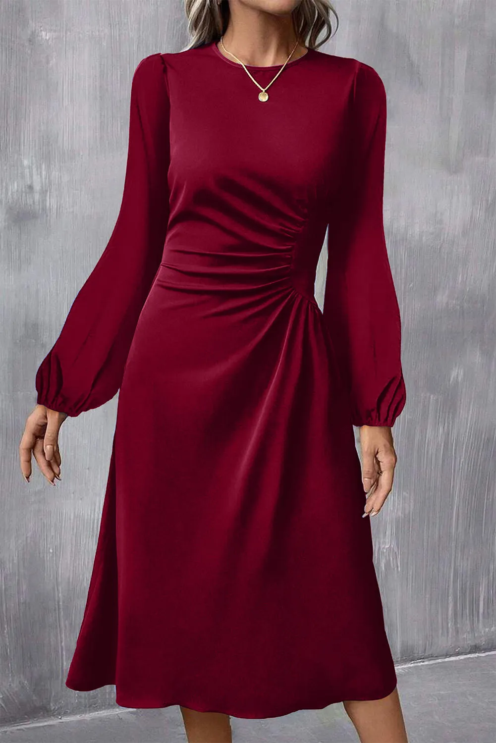 Ruched Detail Long Sleeve Midi Dress sold by Beagle Boutique product image thumbnail 4