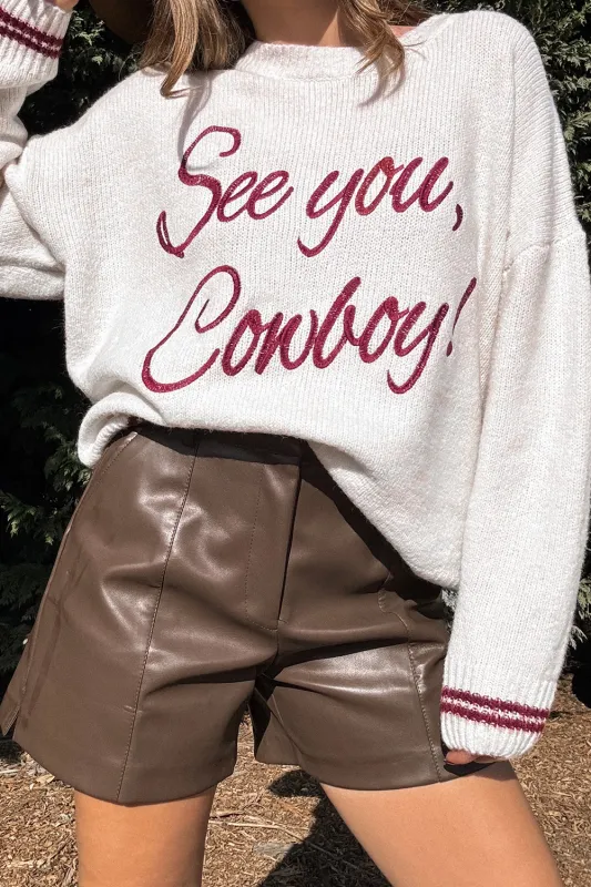 White See You Cowboy Embroidered Western Graphic Sweater sold by Beagle Boutique