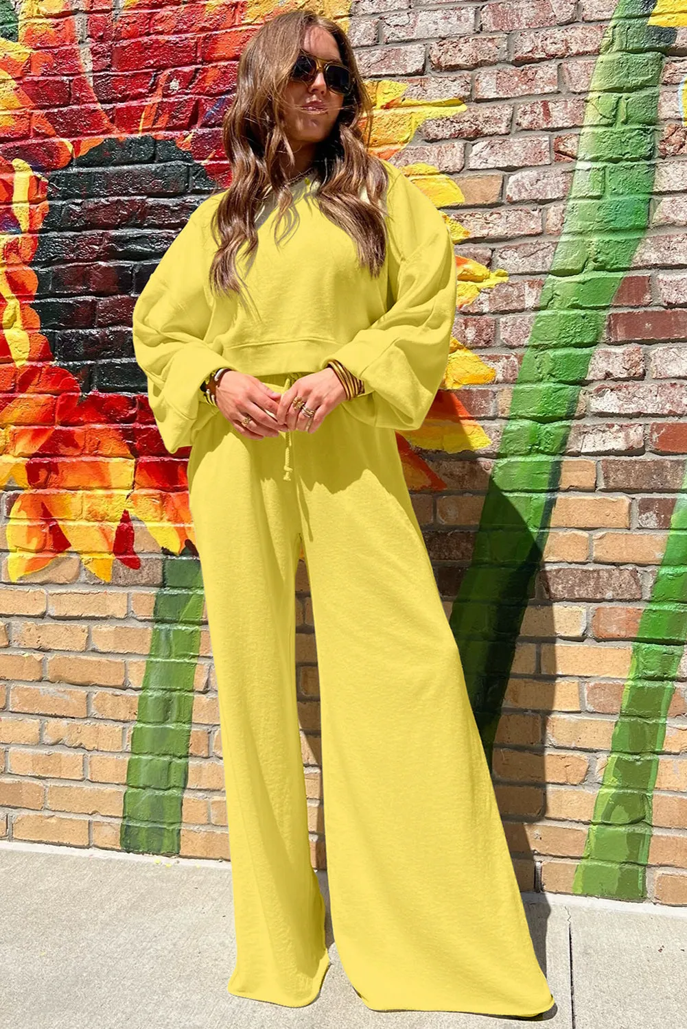 Drop Shoulder Puff Sleeve Crop Pullover and Drawstring Wide Leg Trousers Co-ord Set sold by Beagle Boutique product image thumbnail 3