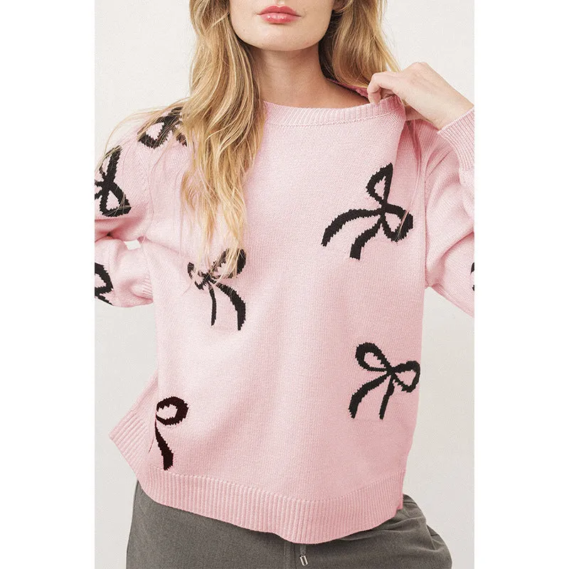 Bow Print Knit Sweater Pink sold by Beagle Boutique product image thumbnail 3