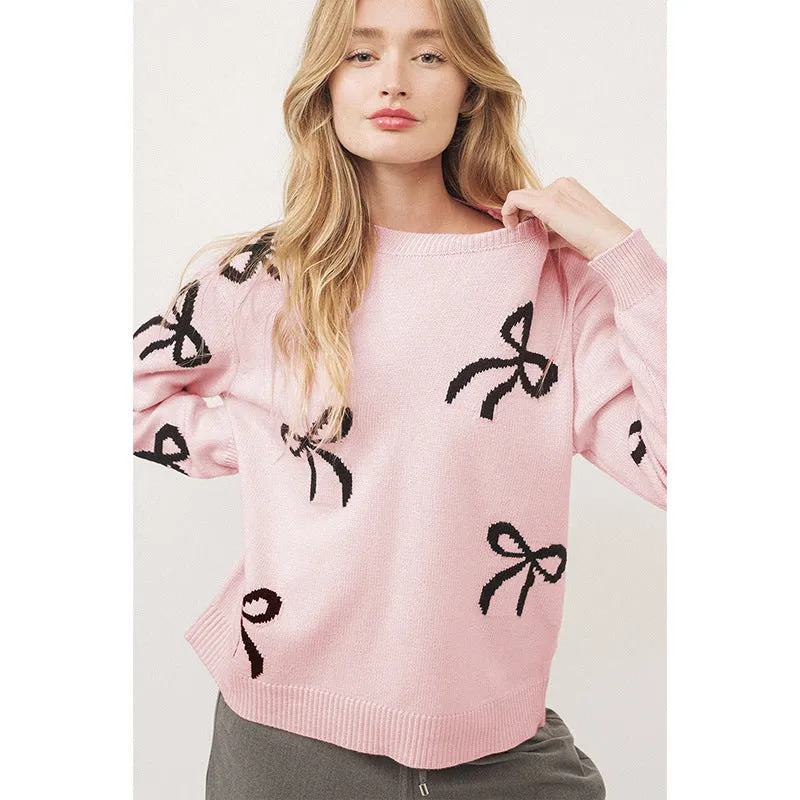 Bow Print Knit Sweater Pink sold by Beagle Boutique product image thumbnail 4