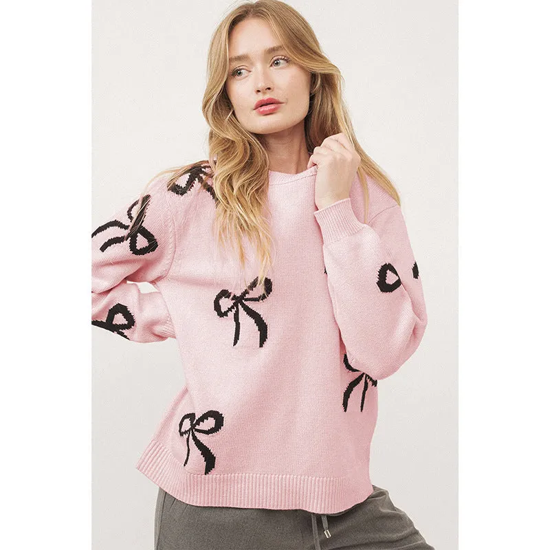 Bow Print Knit Sweater Pink sold by Beagle Boutique product image thumbnail 5